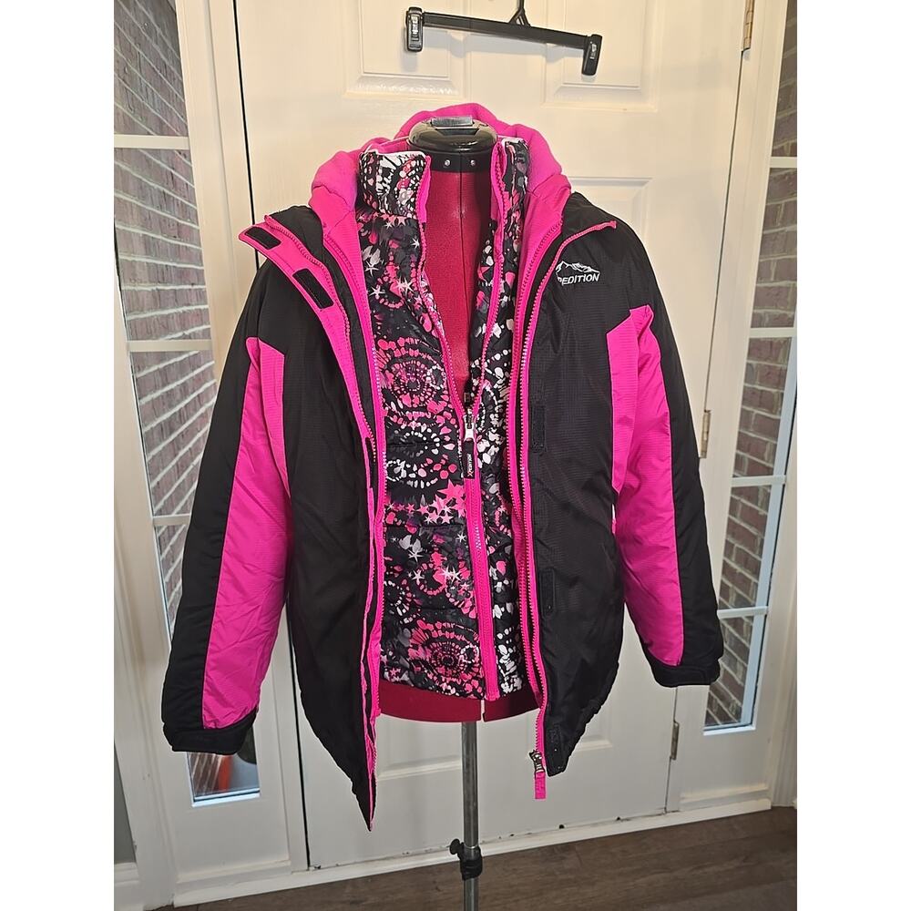 Girl's Size XL 14/16 3 in 1 MOUNTAIN XPEDITION Jacket Pink/Black